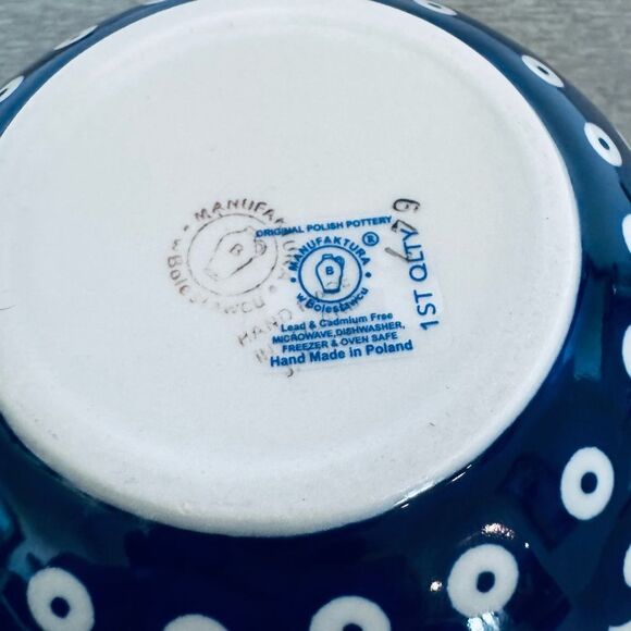 Boleslawiec Polish Pottery Blue Circles Floral Ceramic Soup Bowl - Picture 5 of 6